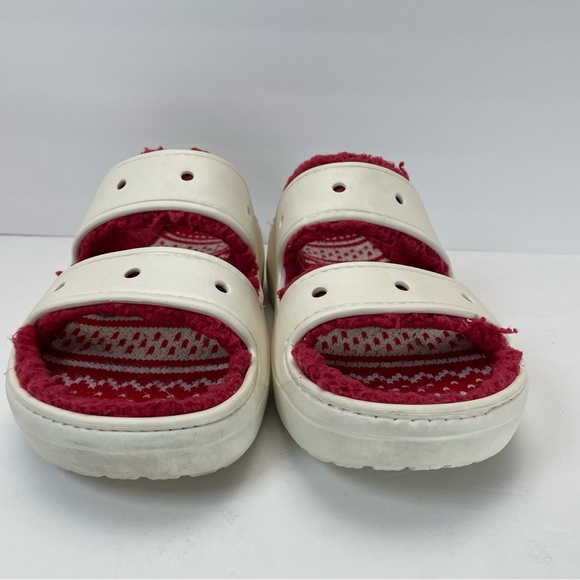 Crocs Classic Cozzzy Sandals Women 12 Men 10 Fuzzy Slippers Holiday Sweater - Picture 2 of 8